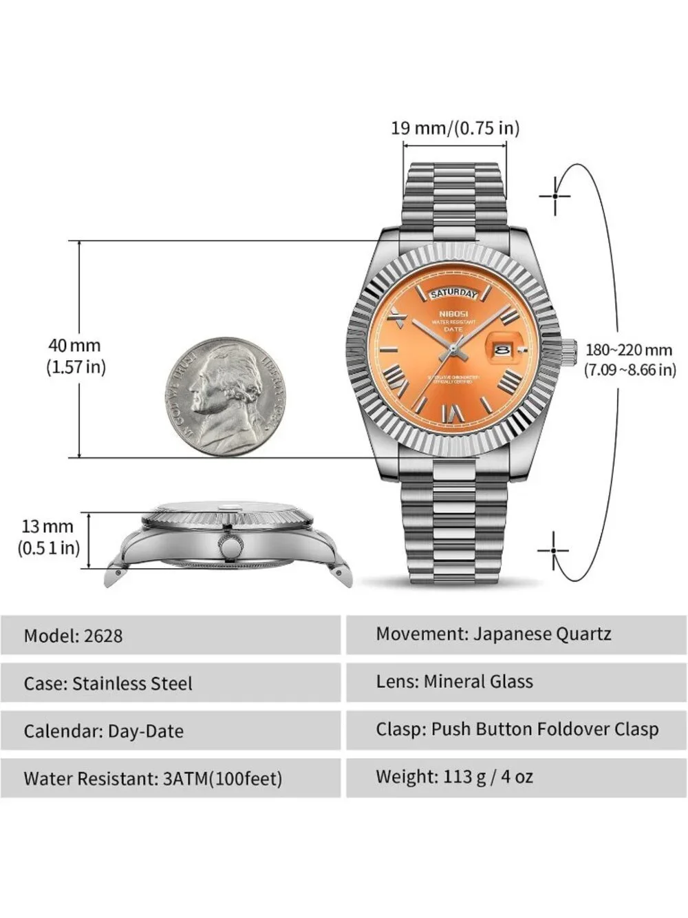 Nibosi Mens Silver Orange Analog Quartz Stainless Waterproof Desiger Wrist Watch